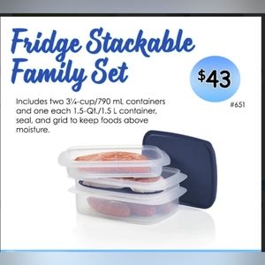New Tupperware.  Fridge Stackable Set.  5pcs total.  3 containers, lid & grid.